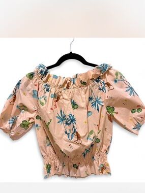 NWT Benetton Off Shoulder Blouse | Pink | Cottagecore Coquette Boho Summer | M